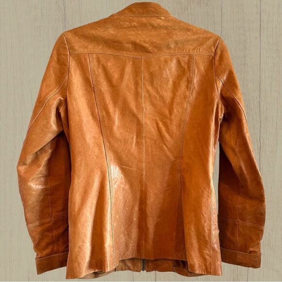 Vintage leather jacket fitted camel colour - Picture 7 of 13